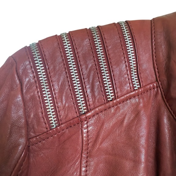VTG! Wilsons Leather Women’s 2X Red Cafe Racer Motorcycle Jacket Zipper Accents - Picture 6 of 11